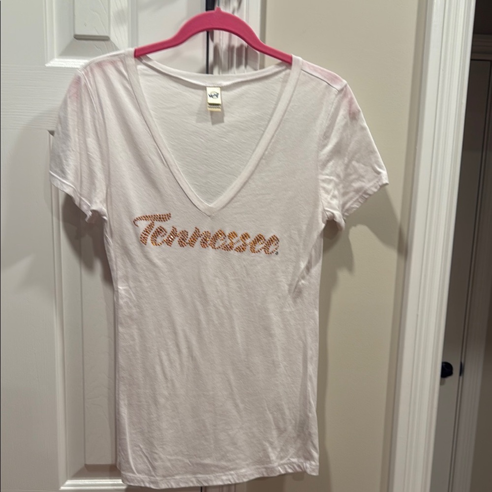 TN VOLS Sequins White V-Neck Women's Top Sz S